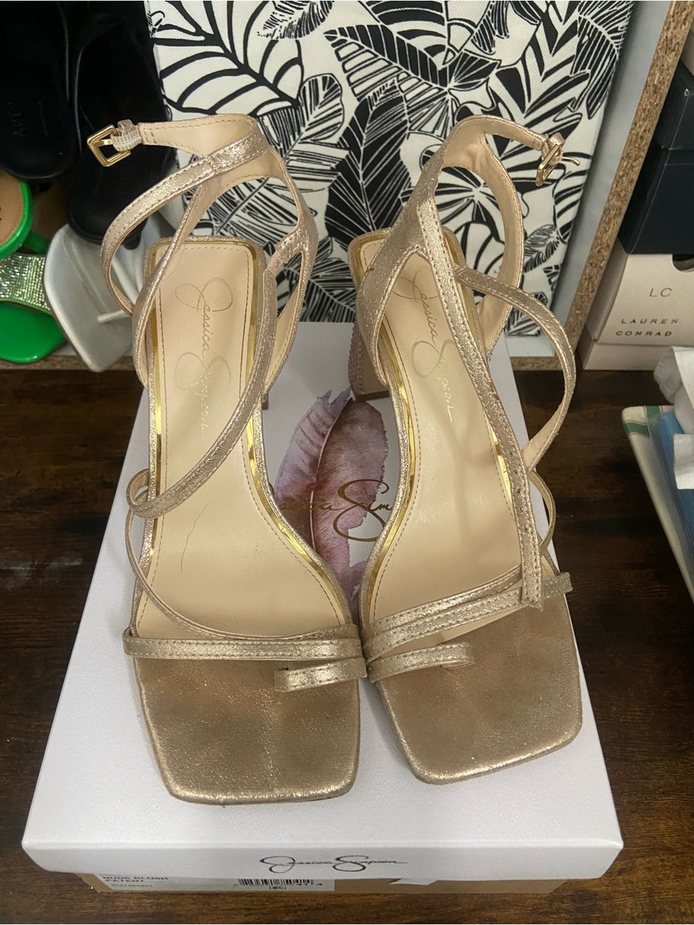 Jessica Simpson Metallic Gold Strappy Heeled Sandals